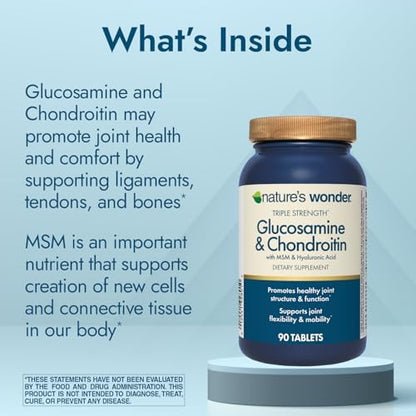 Nature's Wonder Triple Strength Glucosamine Chondroitin with MSM and Hyaluronic Acid and Boswellia for Joint Health, Supports Joint Flexibility and Mobility, 45 Day Supply, 90 Tablets - Image 4