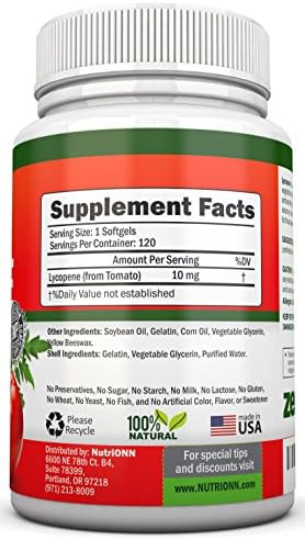 NutriONN Lycopene natural tomato extract bottle label details