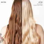 Overtone professional grade vegan hair bleach powder and developer bottle contents displayed together