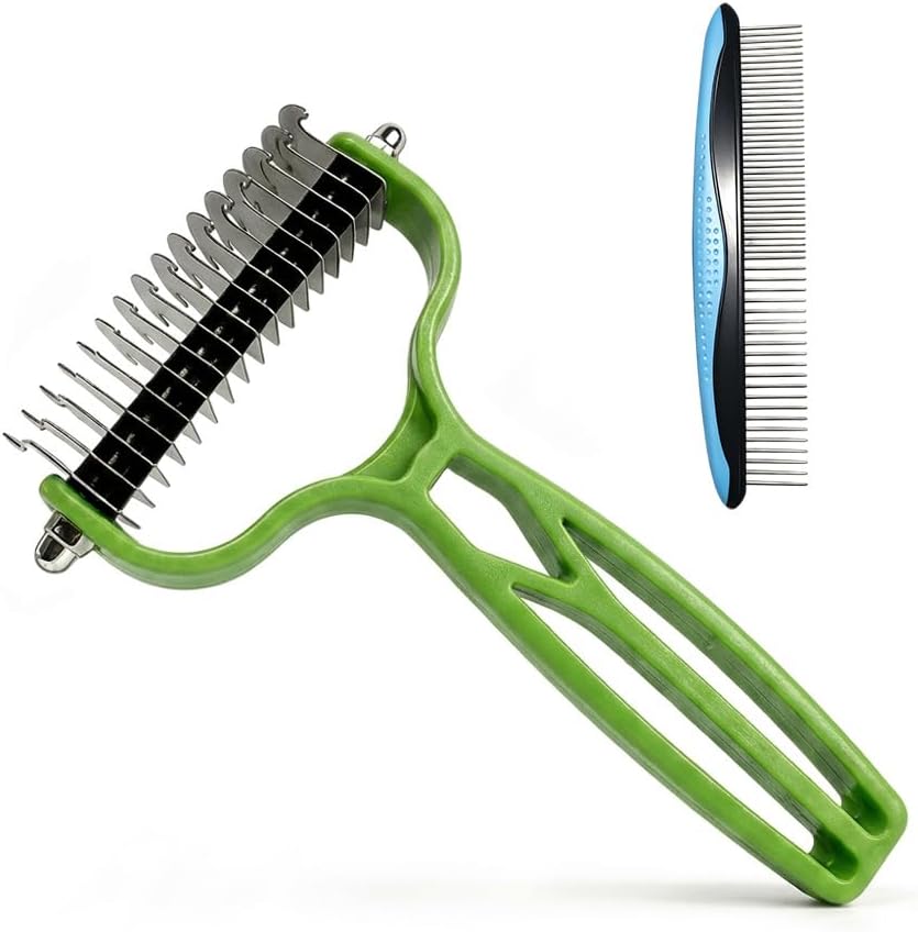 Double Sided Dematting Comb for Cats & Dogs, Undercoat Rake, Safe Deshedding Grooming Tool, Gentle Matt Remover Detangler for Long Thick Haired Pets, Ergonomic Pet Grooming Brush (Black) - Image 15