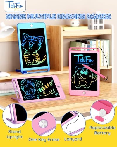 Tekfun blue pink and purple drawing tablets with lanyards
