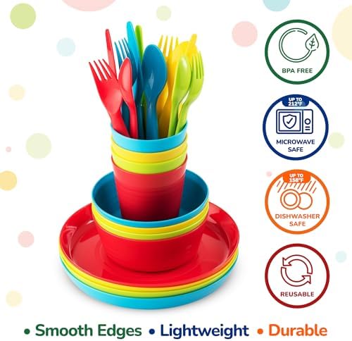 Assorted colors of Plaskidy kids reusable dishes