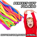 Six bright colors of elastic sensory stretch strings arranged neatly in a row