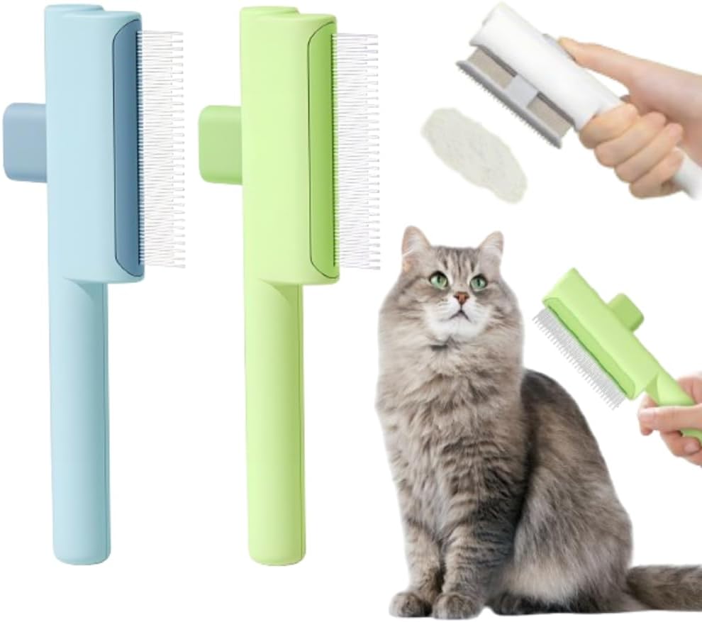 Pet Hair Removal Comb Flea Comb, 2025 Upgrade Cat Grooming Brush, Cat Brush with Release Button, De-Shedding Hair, Dog Grooming Supplies, Fine-Tooth Massage (Blue) - Image 9
