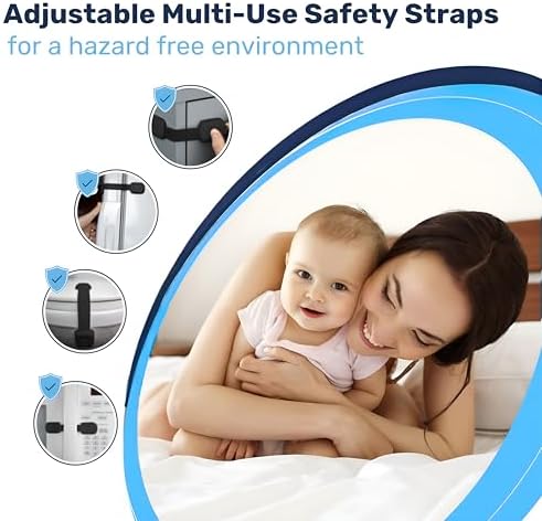 Adjustable multi use baby safety lock installed on a kitchen cabinet door corner