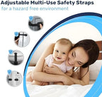 Adjustable multi use baby safety lock installed on a kitchen cabinet door corner