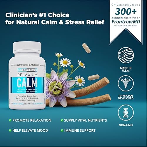 Doctor-formulated Relaxium Calm vegan capsules for mood and immune support.