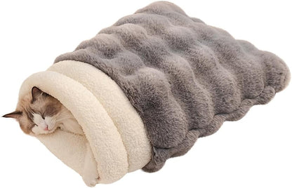 SOMAHE Cat Sleeping Bag for Indoor Cats, Faux Fur Pet Cave Bed & Burrow Nest, Reversible Plush Snuggle Sack, Portable Foldable Mat, Machine Washable, Anti-Static, 21.7"x17.7" Coffee - Image 10