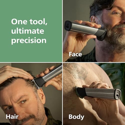 Philips Norelco MG9580/40 25-piece grooming kit attachments laid out.