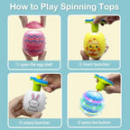 Kids playing with glow in the dark spinning tops