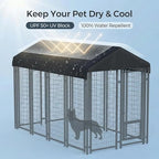 Close up of reinforced seams and secure bungee cords on kennel canopy