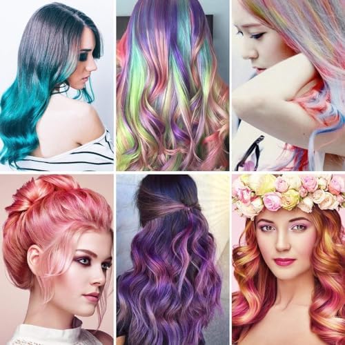 Before and after temporary hair color transformation on light and dark hair strands
