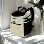 PUUROF pet carrier backpack front view in beige color showing mesh ventilation