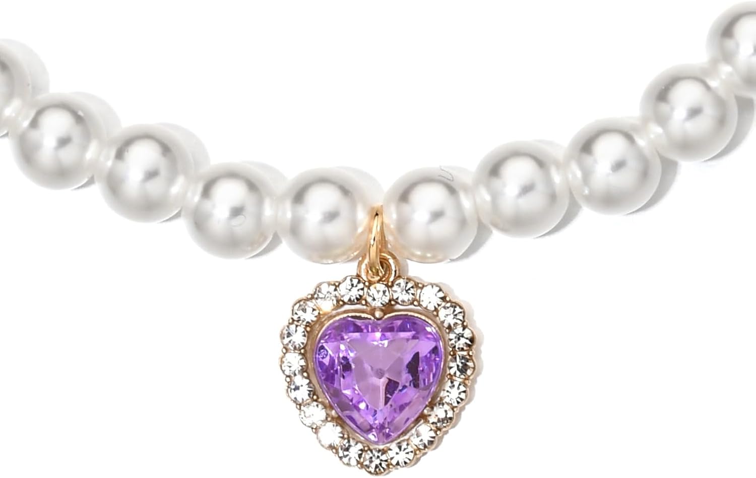 Close up of sparkling rhinestone heart pendant on pet collar
