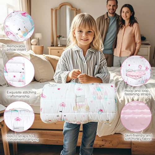 Rolled up portable children slumber bag with carrying handle