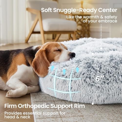 JOLLYVOGUE Small Dog Bed, Calming Dog Beds for Small Dogs & Indoor Cats - 20 Inches Donut Washable Cat Bed for Kittens & Puppies, Round Fluffy Plush Faux Fur Pet Beds(Smoke Grey) - Image 4