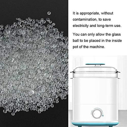 Glass beads being poured into a professional metal sterilizer pot