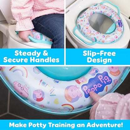 Close up view of the cushioned baby toilet adapter showing the contoured front splash guard.