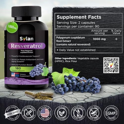 Sylan Resveratrol antioxidant supplement label details