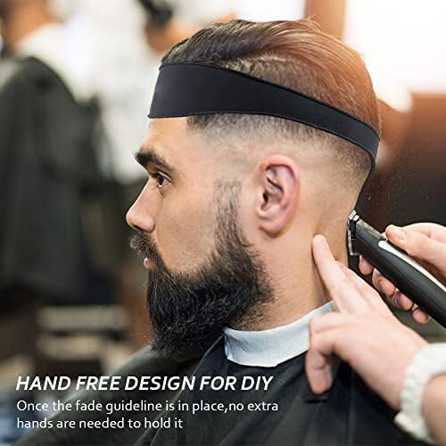 Black curved hair cutting guide positioned on a neckline for a taper fade.