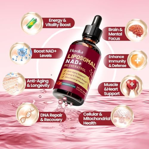 Hovika NAD supplement dropper and strawberry flavor detail