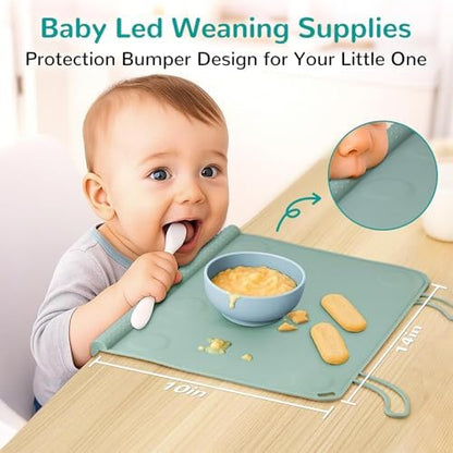 DZDOV travel friendly baby placemat laid flat with a suction bowl on top