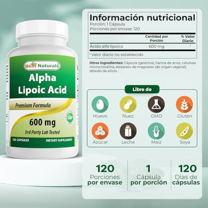 Best Naturals Alpha Lipoic Acid 120 capsule bottle label