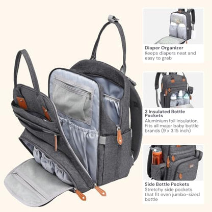 BabbleRoo multi function diaper tote flat layout showcasing the included changing mat and pacifier holder.