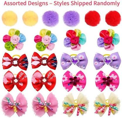 Assortment of lace and ribbon hair accessories for Yorkies and Shih Tzus