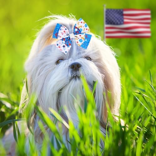 Various styles of USA themed dog hair bows for holidays