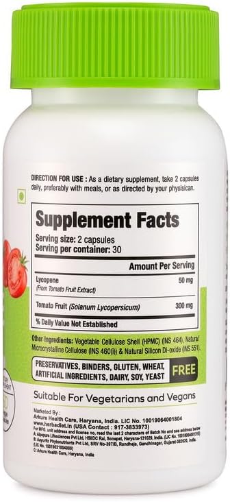 Herbadiet pure tomato extract dietary supplement label showing accurate supplement facts