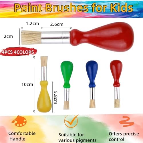 Close up view of the premium bristles and aluminum ferrules on the chubby kids paintbrushes.
