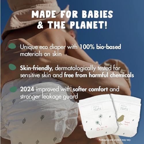 Eco by Naty eighty eight count diaper pack showing bio based materials label