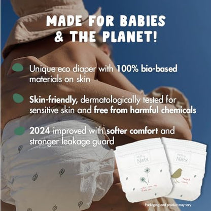 Eco by Naty eighty eight count diaper pack showing bio based materials label