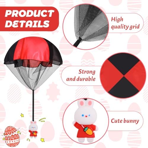 UURM prefilled easter eggs pack of twelve displaying bunny and chick toy figures with attached parachutes