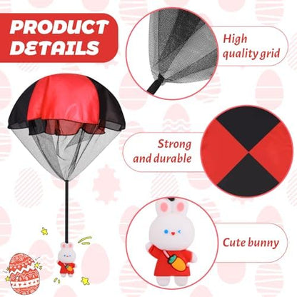 UURM prefilled easter eggs pack of twelve displaying bunny and chick toy figures with attached parachutes