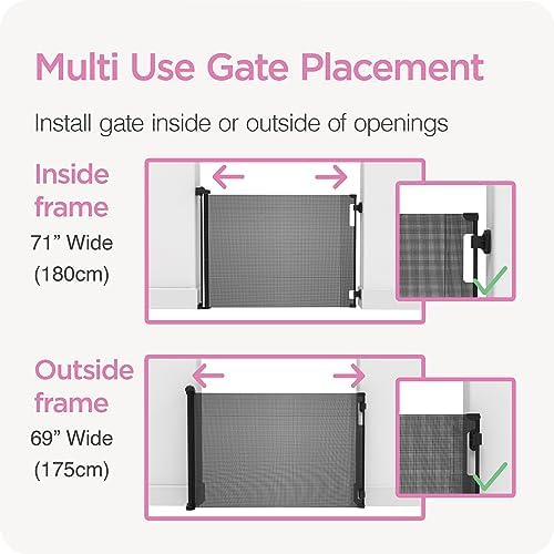 Perma Child Safety hardware mount retractable gate installed at the bottom of stairs.