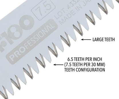 Genuine Silky F180 professional replacement saw blade showing the hard chrome plated finish layout