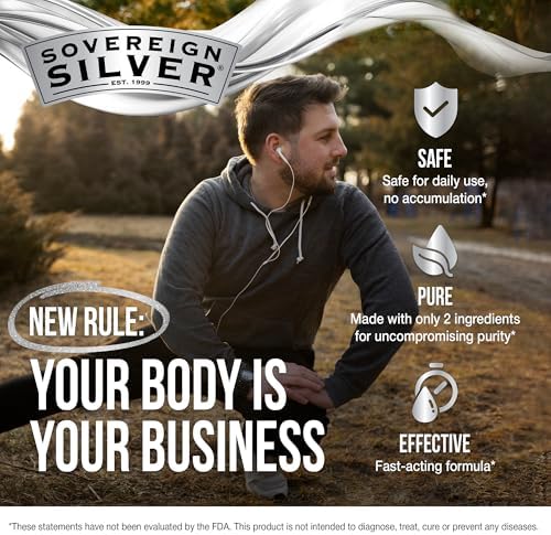 Sovereign Silver Colloidal Silver ten parts per million liquid dietary supplement showing clean ingredient label