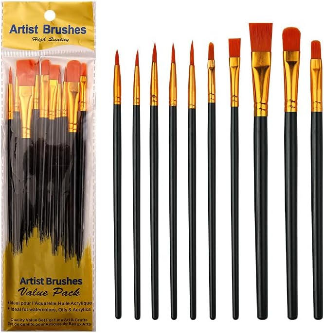 Artstorys acrylic paint brushes set front view featuring twenty black handled artist paintbrushes with round pointed tips