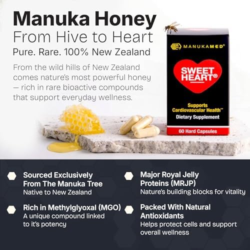 Sweetheart brand Manuka honey and royal jelly peptide capsules label showing dietary supplement facts.