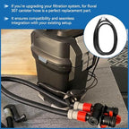 Fully extended view of the 9.8 feet Magluv black plastic ribbed hosing for fish tank filtration system upkeep.