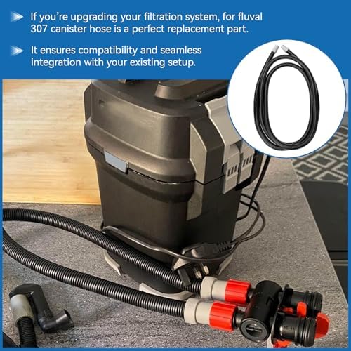 Fully extended view of the 9.8 feet Magluv black plastic ribbed hosing for fish tank filtration system upkeep.