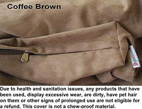 Dogbed4less reversible brown microsuede pet duvet cover highlighting the interchangeable top and bottom design.