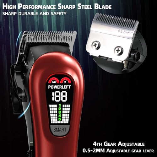Close up of the high performance steel blades on the TCMKY red hair clippers