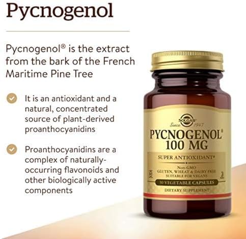Solgar Pycnogenol 30 vegetable capsules bottle label ingredient details