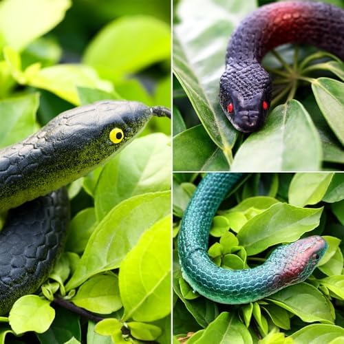 Pack of three Blulu realistic rubber snakes packaged together highlighting the premium quality imported novelty toy set
