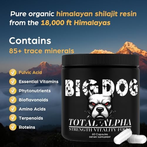 Side view of Bruiseweed Big Dog capsules bottle highlighting the 60 count 30 day supply details.