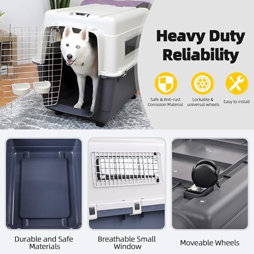 Elevon rolling plastic dog crate with portable wheels attached to base