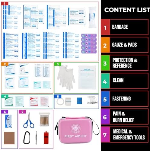 Open Raismile first aid kit displaying 165 pieces of medical supplies